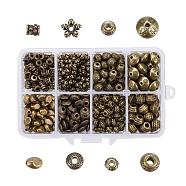 Tibetan Style Alloy Spacer Beads, Flat Round & Column & Rondelle & Flower &  Barrel & Bicone, Antique Bronze, Plastic Boxes: 11x7x3cm, Spacer Beads: 5~10.5x3~7.5mm, Hole: 1~3.5mm(TIBEB-JP0001-02AB)
