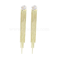 Cubic Zirconia Chains Tassel Earrings, Brass Dangle Stud Earrings, Golden, 102x12mm(EJEW-P236-08G)