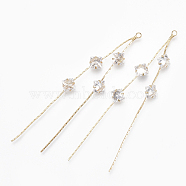 Brass Big Chain Tassel Pendants, Real 18K Gold Plated, with Cubic Zirconia, Clear, 72mm, Hole: 1.2mm(X-KK-S348-062)
