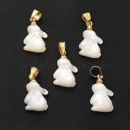 Natural White Shell Pendants, with Golden Plated Brass Findings, Rabbit, White, 15x10x5mm, Hole: 4x4mm(SHEL-G014-13B)