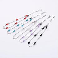 304 Stainless Steel Chain Anklets, with Mixed Stone Beads, 9-1/4 inch(235mm)(AJEW-AN00170)