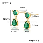 Cubic Zirconia Teardrop Dangle Stud Earrings, Golden 925 Sterling Silver Earrings, Green, 12.8x3.93~4.7mm(SC9593-01)