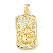 Brass Micro Pave Cubic Zirconia Pendants, Lead Free & Cadmium Free, Long-Lasting Plated, Rectangle with Buddha Charms, Real 18K Gold Plated, 26x16.5x5mm, Hole: 9x4.5mm(KK-Z086-25G)