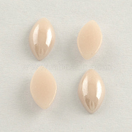 Pearlized Plated Opaque Glass Cabochons, Horse Eye, Seashell Color, 14x7x3.5mm(PORC-S779-7x14-13)