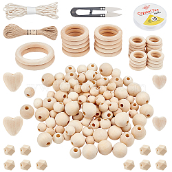 PandaHall Elite Wood Hanging Wall Decorations, Including Unfinished Wood Beads & Linking Rings, Jute Cord, Threads, Folding Box and Scissors, BurlyWood, 30x30mm, Hole: 2mm(DIY-PH0008-22)