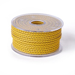 Braided Cowhide Cord, Leather Jewelry Cord, Jewelry DIY Making Material, Goldenrod, 3mm, about 5.46 yards(5m)/roll(WL-I004-3mm-D-10)