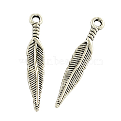 Tibetan Style Alloy Pendants, Lead Free & Cadmium Free, Leaf, Antique Silver, 29x5x2mm, Hole: 2mm, about 1600pcs/1000g(TIBEP-A56-AS-RS)