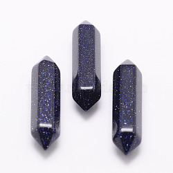 Synthetic Blue Goldstone Double Terminated Pointed Beads for Wire Wrapped Pendants Making, , No Hole/Undrilled, Faceted, Bullet, 30x9x9mm(G-K011-30mm-01)