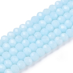 Opaque Solid Color Imitation Jade Glass Beads Strands, Faceted, Rondelle, Light Cyan, 4x3mm, Hole: 0.8~1mm, about 105~110pcs/strand, 38~39cm(EGLA-A044-P4mm-D06)