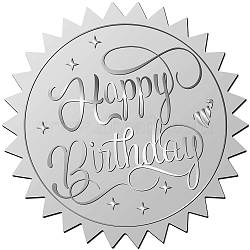 34 Sheets Happy Birthday Custom Silver Foil Embossed PET Picture Sticker, Award Certificate Seals, Metallic Stamp Seal Stickers, Word, 211x165mm, Stickers: 50mm, 12pcs/sheet(DIY-WH0528-008)