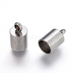 Tarnish Resistant 304 Stainless Steel Cord Ends, End Caps, Stainless Steel Color, 12x7mm, Hole: 2mm, Inner Diameter: 6mm(STAS-P162-11-6mm)