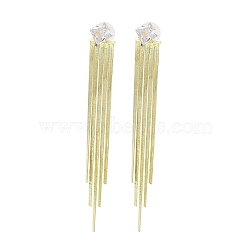 Cubic Zirconia Chains Tassel Earrings, Brass Dangle Stud Earrings, Golden, 102x12mm(EJEW-P236-08G)