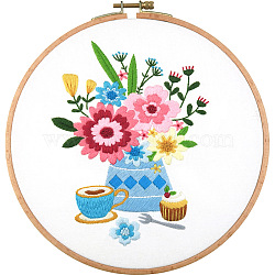 DIY Display Decoration Embroidery Kit, Including Embroidery Needles & Thread, Cotton Fabric, Flower Pattern, 180x128mm(SENE-PW0003-075E)