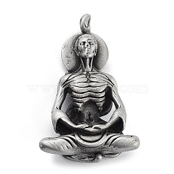 Tibetan Style Alloy Pendant, Frosted, Skeleton, Antique Silver, 47x29x12.5mm, Hole: 4X4.5mm(PALLOY-H133-24AS)