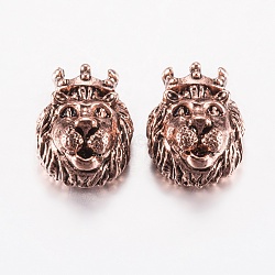 Tibetan Style Alloy Beads, Lion Head, Antique Rose Gold, 14.5x11.5x7~8mm, Hole: 1.5~2mm(PALLOY-F200-08ARG)
