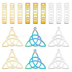 24Pcs 6 Style 304 Stainless Steel Pendants, Trinity Knot & Rectangle with Phase of the Moon, Mixed Color, 25~26x6~26x1.5mm, Hole: 1.8~2mm, 4pcs/style(STAS-DC0010-55)