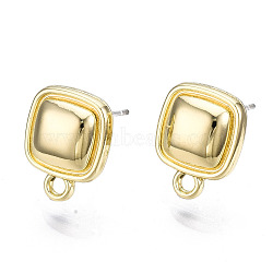 Alloy Stud Earring Findings, with Loop and Steel Pin, Square with Plastic Protective Sleeve, Light Gold, 13x10mm, Hole: 1.5mm, Pin: 0.7mm(PALLOY-T064-64LG-RS)