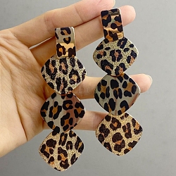 Leopard Print Alloy Dangle Stud Earrings, Golden, Rhombus, 95x29.5mm(EJEW-K304-01B-G)