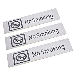 430 Stainless Steel Sign Stickers, with Double Sided Adhesive Tape, for Wall Door Accessories Sign, Rectangle with No Smoking, Stainless Steel Color, 5x17.15x0.2cm, 3pcs(STAS-GF0001-06D)