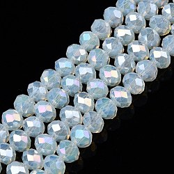 Electroplate Glass Beads Strands, Imitation Jade Beads, AB Color Plated, Faceted, Rondelle, Mint Cream, 8x6mm, Hole: 1mm, about 64~65pcs/strand, 15.75~16.14 inch(40~41cm)(EGLA-A044-J8mm-B06)