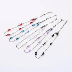 304 Stainless Steel Chain Anklets, with Mixed Stone Beads, 9-1/4 inch(235mm)(AJEW-AN00170)