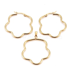 304 Stainless Steel Jewelry Sets, Hoop Earrings and Pendants, Flower, Golden, 37x35x2mm, Pin: 0.7x1mm; 38.5x34.5x2mm, Hole: 6x3mm(SJEW-G077-05G-A)