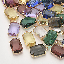 Faceted Glass Pendants, with Golden Tone Brass Open Back Settings, Rectangle, Mixed Color, 18.5x11.5x5.5mm, Hole: 1.2mm(GLAA-T010-005A-01)