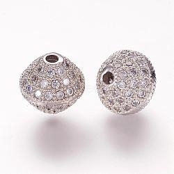 Brass Micro Pave Cubic Zirconia Beads, Bicone, Clear, Platinum, 10x10mm, Hole: 2mm(ZIRC-G097-06P)