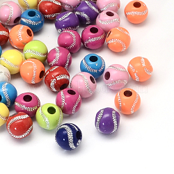 Baseball Plating Acrylic Beads, Sports Beads, Large Hole Beads, Silver Metal Enlaced, Mixed Color, 12mm, Hole: 4mm, about 580pcs/500g(SACR-R886-01)