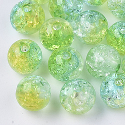 Transparent Crackle Acrylic Beads, Round, Yellow Green, 10mm, Hole: 2mm(X-CACR-N002-06)