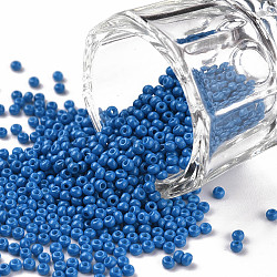 11/0 Grade A Baking Paint Glass Seed Beads, Round, Deep Sky Blue, 2.3x1.5mm, Hole: 1mm, about 5300pcs/50g(X-SEED-N001-A-1014)