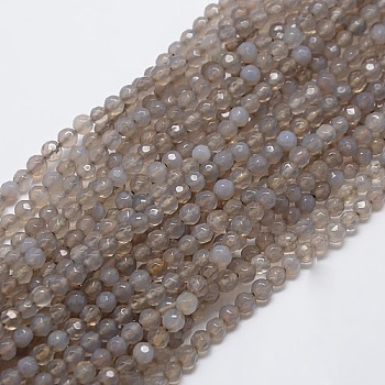 Natural Agate Round Beads Strand, Dyed, Faceted, WhiteSmoke, 4mm, Hole: 0.9mm, about 92pcs/strand, 14.5 inch