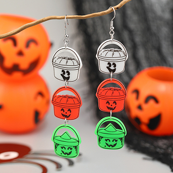 Exaggerated Acrylic Halloween Pumpkin Dangle Earrings, Creative Earrings, Colorful, 106x23mm