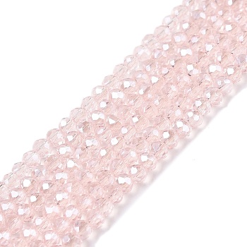 Electroplate Glass Beads Strands, Pearl Luster Plated, Faceted, Rondelle, Pink, 2.3~2.7x2mm, Hole: 0.4mm, about 150~155pcs/strand, 32~33cm