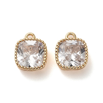 Brass Micro Pave Clear Cubic Zirconia Charms, Real 18K Gold Plated, Cube, Clear, 7x8.5x3.5mm, Hole: 1mm