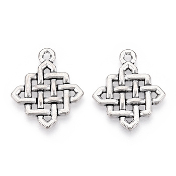 Tibetan Style Alloy Chinese Knot Pendants, Lead Free , Antique Silver, 25x21x2mm, Hole: 2mm, about 438pcs/1000g