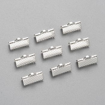 Iron Ribbon Crimp Ends, Silver Color Plated, 7x13mm, Hole: 2mm