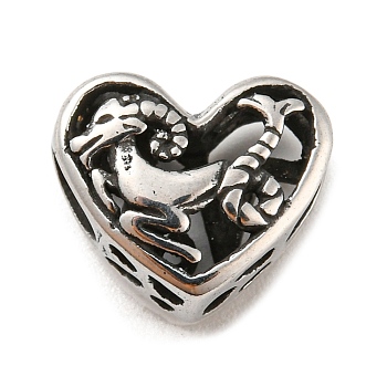 316 Surgical Stainless Steel  Hollow Out Beads, Heart with Twelve Constellations, Capricorn
, Capricorn, 10x12x6.5mm, Hole: 4mm