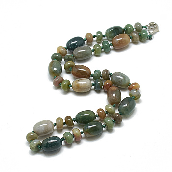 Natural Indian Agate Beaded Necklaces, with Alloy Lobster Clasps, Barrel, 18.1 inch~18.5  inch(46~47cm), Barrel: 14x10mm