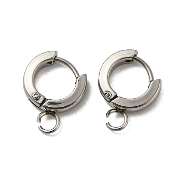 201 Stainless Steel Huggie Hoop Earrings Findings, with Vertical Loop, with 316 Surgical Stainless Steel Earring Pins, Ring, Stainless Steel Color, 11x2.5mm, Hole: 2.7mm, Pin: 1mm