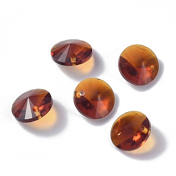 Glass Charms, Faceted, Cone, Sienna, 14x7mm, Hole: 1mm