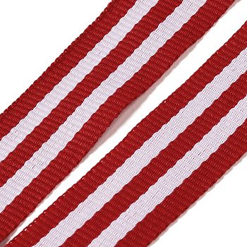 50M Polyester Striped Ribbons, Garment Accessories, White, Red, 3/4 inch(20mm), about 54.68 Yards(50m)/Roll