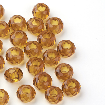 Glass European Beads, Large Hole Beads, No Metal Core, Rondelle, Dark Goldenrod, 14x8mm, Hole: 5mm