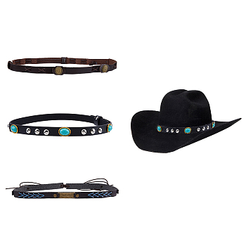 3Pcs 3 Style Imitation Leather Southwestern Cowboy Hat Belt, with Alloy Clasp Buckle, Overlay Hat Band for Hat Accessories, Mixed Color, 1pc/style