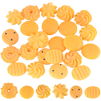 48Pcs 6 Styles Opaque Resin Imitation Cookies Cabochons, Sandy Brown, 25.5~29x21~26x5~10mm, 8pcs/style