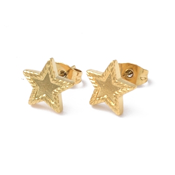 Ion Plating(IP) 304 Stainless Steel Stud Earring for Women, Star, Real 18K Gold Plated, 10.4x11mm, Pin: 0.8mm