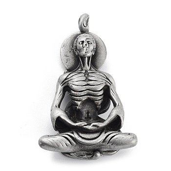Tibetan Style Alloy Pendant, Frosted, Skeleton, Antique Silver, 47x29x12.5mm, Hole: 4X4.5mm