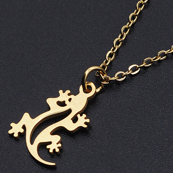 201 Stainless Steel Pendant Necklaces, with Cable Chains and Lobster Claw Clasps, Gecko, Golden, 15.74 inch(40cm), 1.5mm