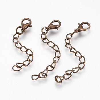 Iron Chain Extender, with Alloy Lobster Claw Clasps, Rack Plating, Antique Bronze, 60~68x3.5mm, Clasp: 12x7x3mm