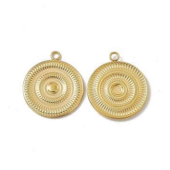 Vacuum Plating 201 Stainless Steel Pendants, Flat Round Charm, Real 18K Gold Plated, 21x18x1.5mm, Hole: 1.8mm
